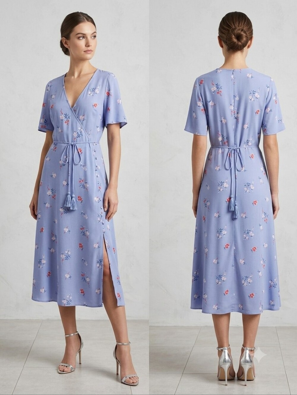 Madewell Lavender Floral Wrap Midi Dress with Tassel Tie